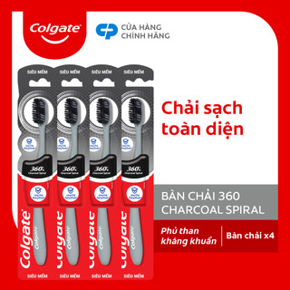 Bộ 4 Bàn chải Colgate 360 kháng khuẩn Charcoal Spiral lông chải xoắn kép