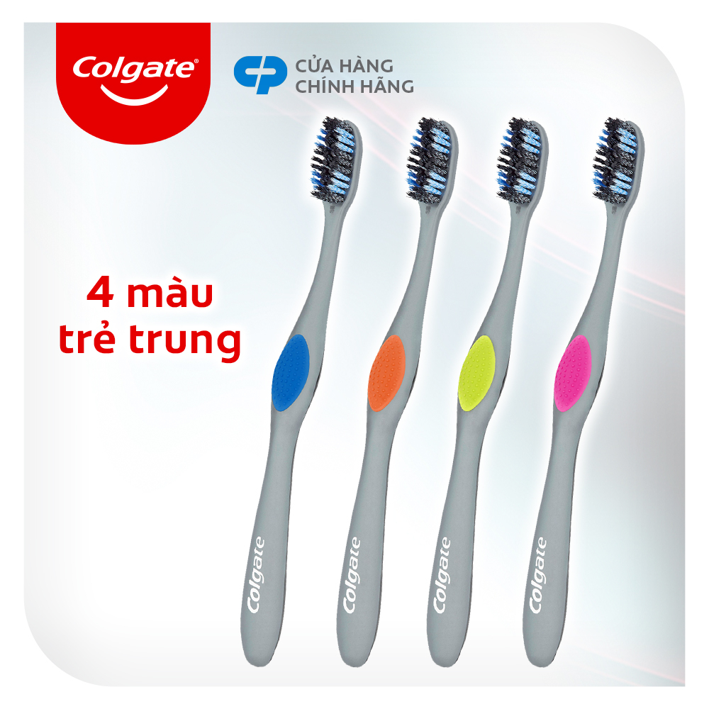 Bộ 4 Bàn chải Colgate 360 kháng khuẩn Charcoal Spiral lông chải xoắn kép