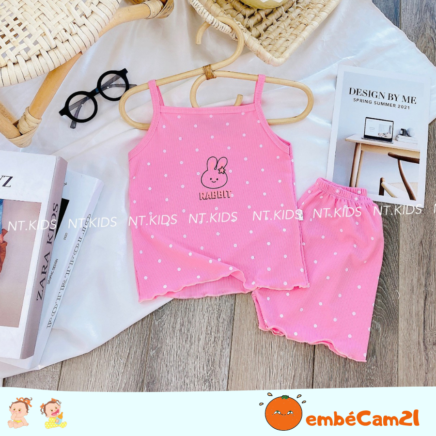 Đồ bộ 2 dây cho bé gái vải tăm lạnh, CAM21