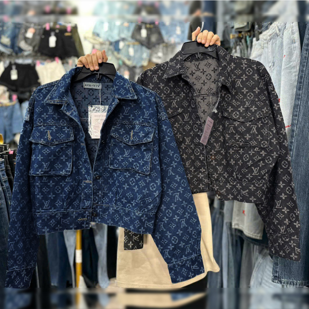 Áo khoác jean tay dài họa tiết túi hộp form croptop hàng đẹp | A&JEAN STORE