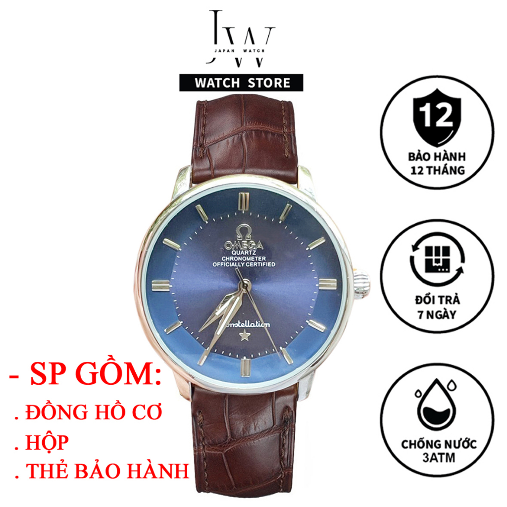 Đồng Hồ Nam Cơ Automatic Omga JAPAN WATCH Thiết Kế Lộ Máy Sau Dây Da Nâu Chống Nước Chống Xước