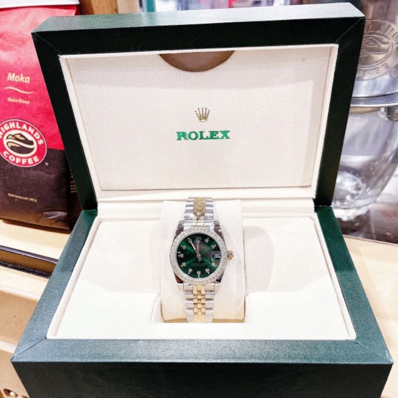 Đồng hồ đeo tay nữ, đồng hồ nữ Rolex full box cao cấp, mặt xanh thời trang, Kính Saphire, siêu sang cho phái đẹp, giá rẻ