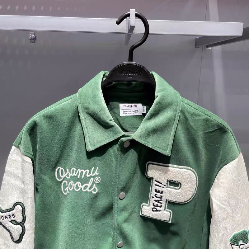 Áo khoác Varcity nam nữ xanh  lục họa Tiết thêu Miuzi DT223