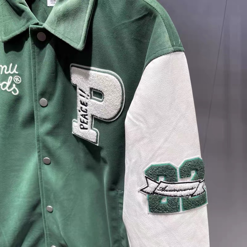 Áo khoác Varcity nam nữ xanh  lục họa Tiết thêu Miuzi DT223