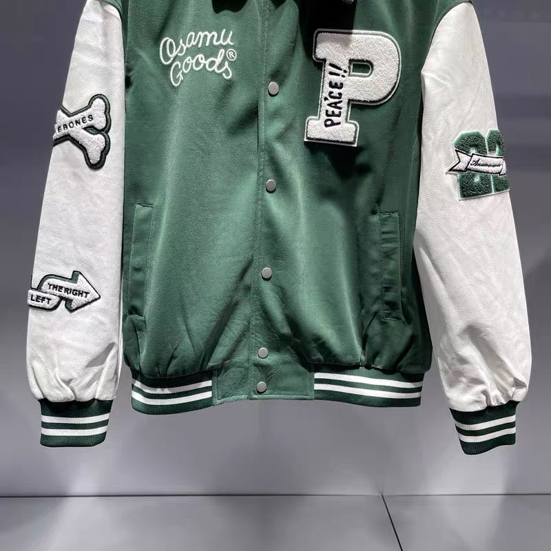 Áo khoác Varcity nam nữ xanh  lục họa Tiết thêu Miuzi DT223