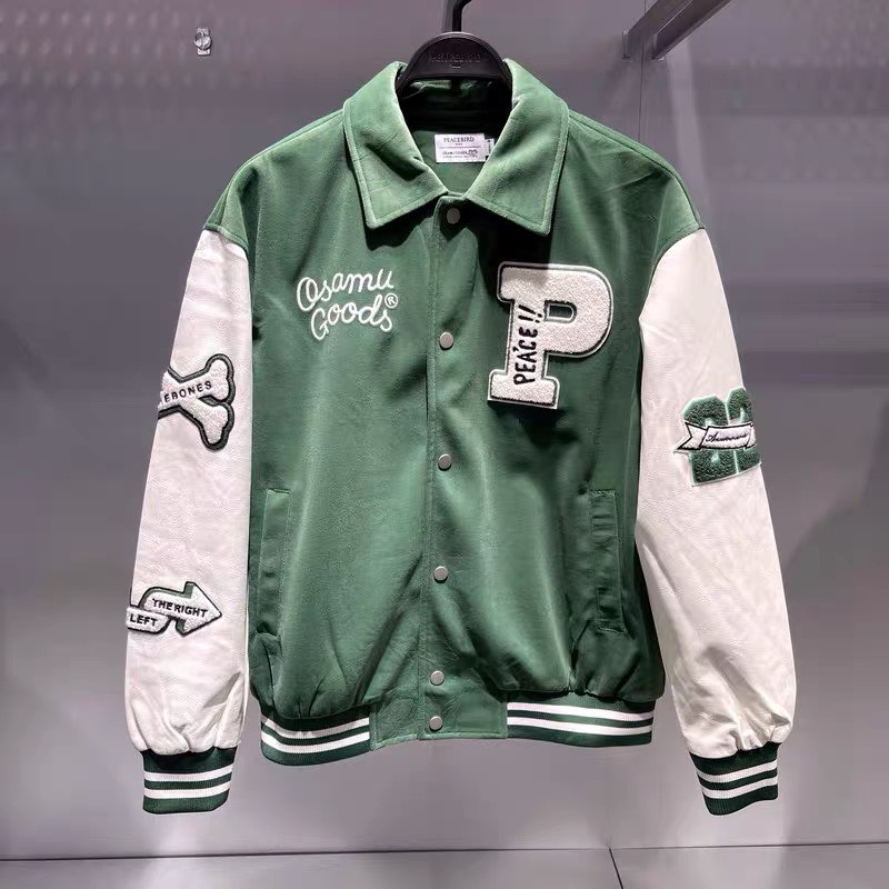 Áo khoác Varcity nam nữ xanh  lục họa Tiết thêu Miuzi DT223