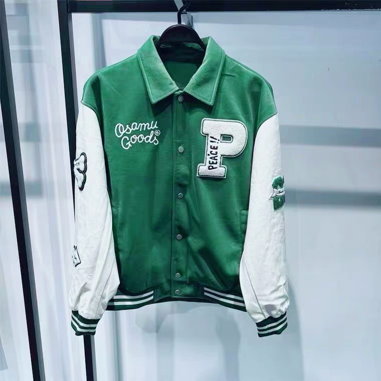 Áo khoác Varcity nam nữ xanh  lục họa Tiết thêu Miuzi DT223