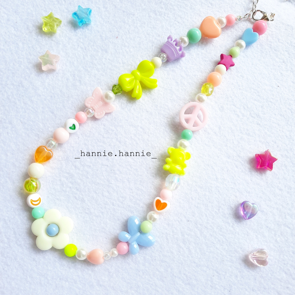 Set hạt cườm mix ngẫu nhiên màu pastel custom tên theo yêu cầu - Combo vòng cổ vòng tay handmade dành cho nữ bé gái