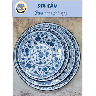 Dĩa sâu tròn gốm sứ 4d họa tiết hoa khai phú quý