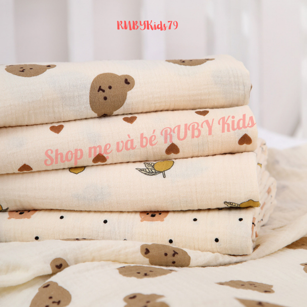 Khăn tắm muslin 2 lớp sợi tre mềm mại cho bé sơ sinh size lớn 100 x 100 cm - rubykids79