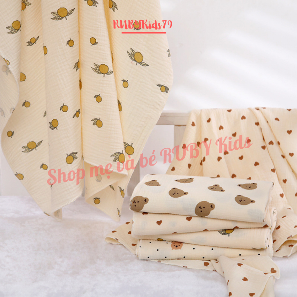 Khăn tắm muslin 2 lớp sợi tre mềm mại cho bé sơ sinh size lớn 100 x 100 cm - rubykids79