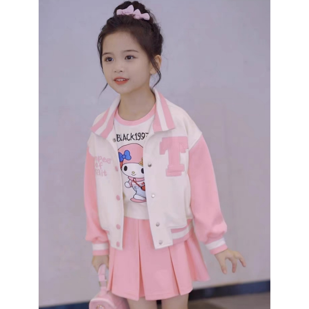 Set Váy 3 Chi Tiết Gồm Chân Váy, Áo Khoác,Áo Giữ Nhiệt Cute Điệu Đà Cho Bé Gái Từ 15-45kg