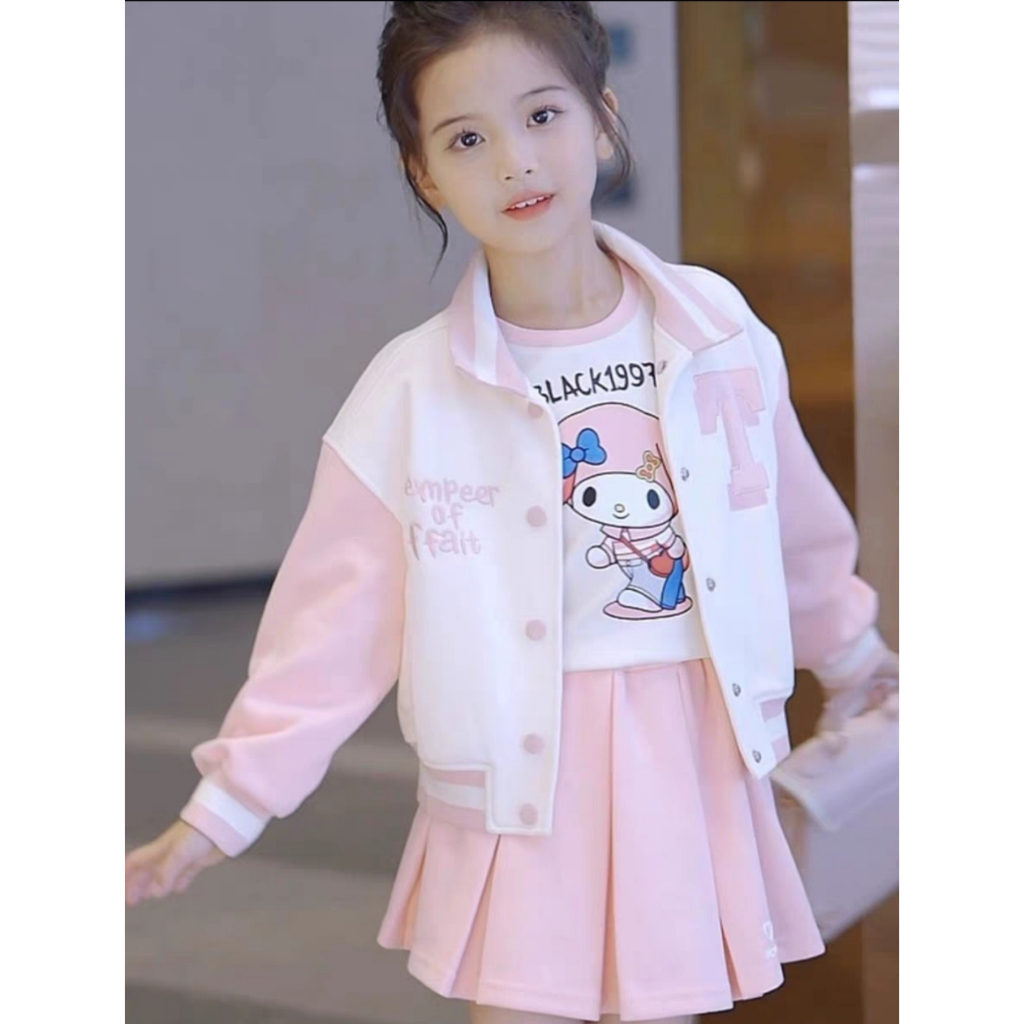 Set Váy 3 Chi Tiết Gồm Chân Váy, Áo Khoác,Áo Giữ Nhiệt Cute Điệu Đà Cho Bé Gái Từ 15-45kg