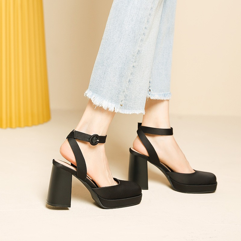 Giày cao gót bít mũi gót vuông đế đúp cao 10cm hàng QCCC fulbox 3359-3