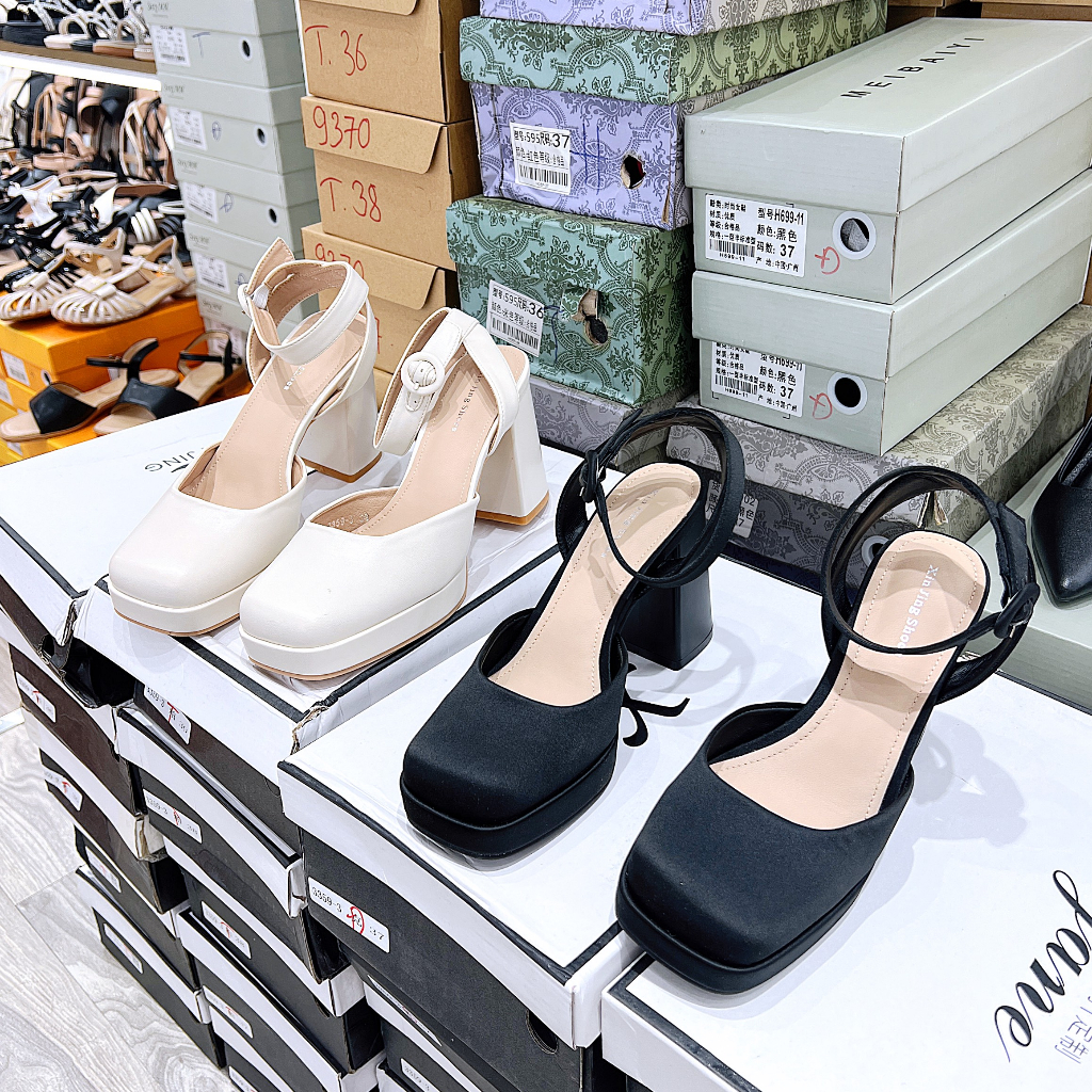 Giày cao gót bít mũi gót vuông đế đúp cao 10cm hàng QCCC fulbox 3359-3