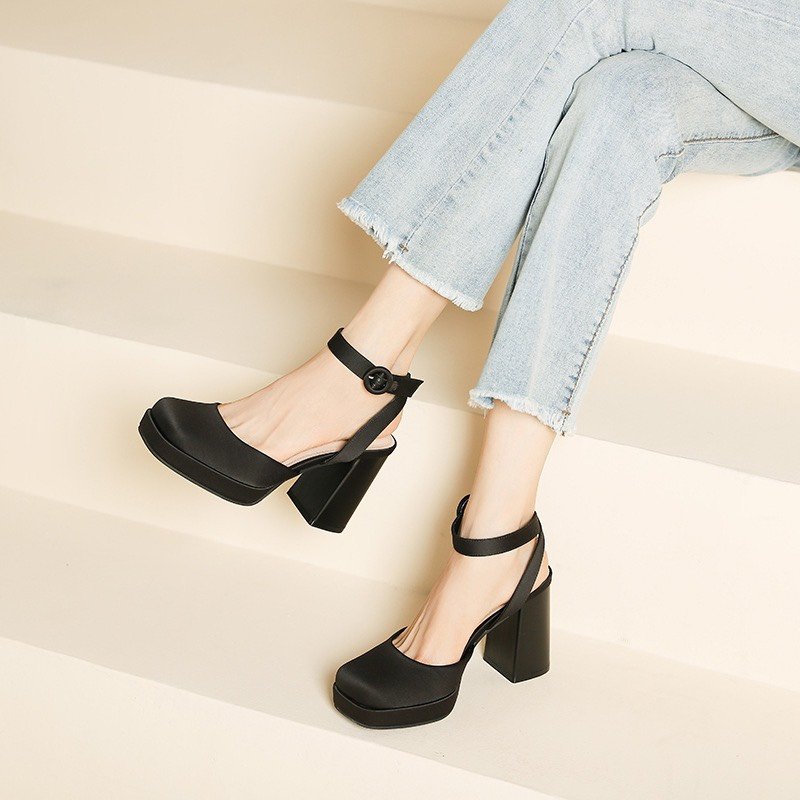 Giày cao gót bít mũi gót vuông đế đúp cao 10cm hàng QCCC fulbox 3359-3