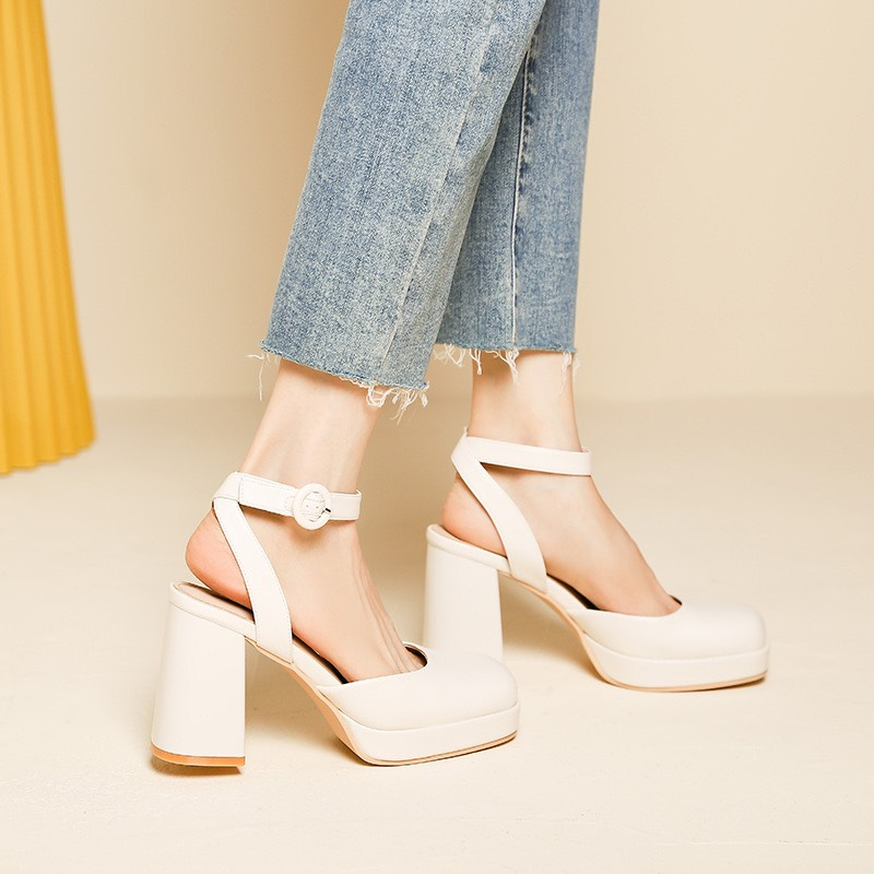 Giày cao gót bít mũi gót vuông đế đúp cao 10cm hàng QCCC fulbox 3359-3