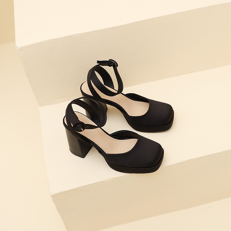 Giày cao gót bít mũi gót vuông đế đúp cao 10cm hàng QCCC fulbox 3359-3