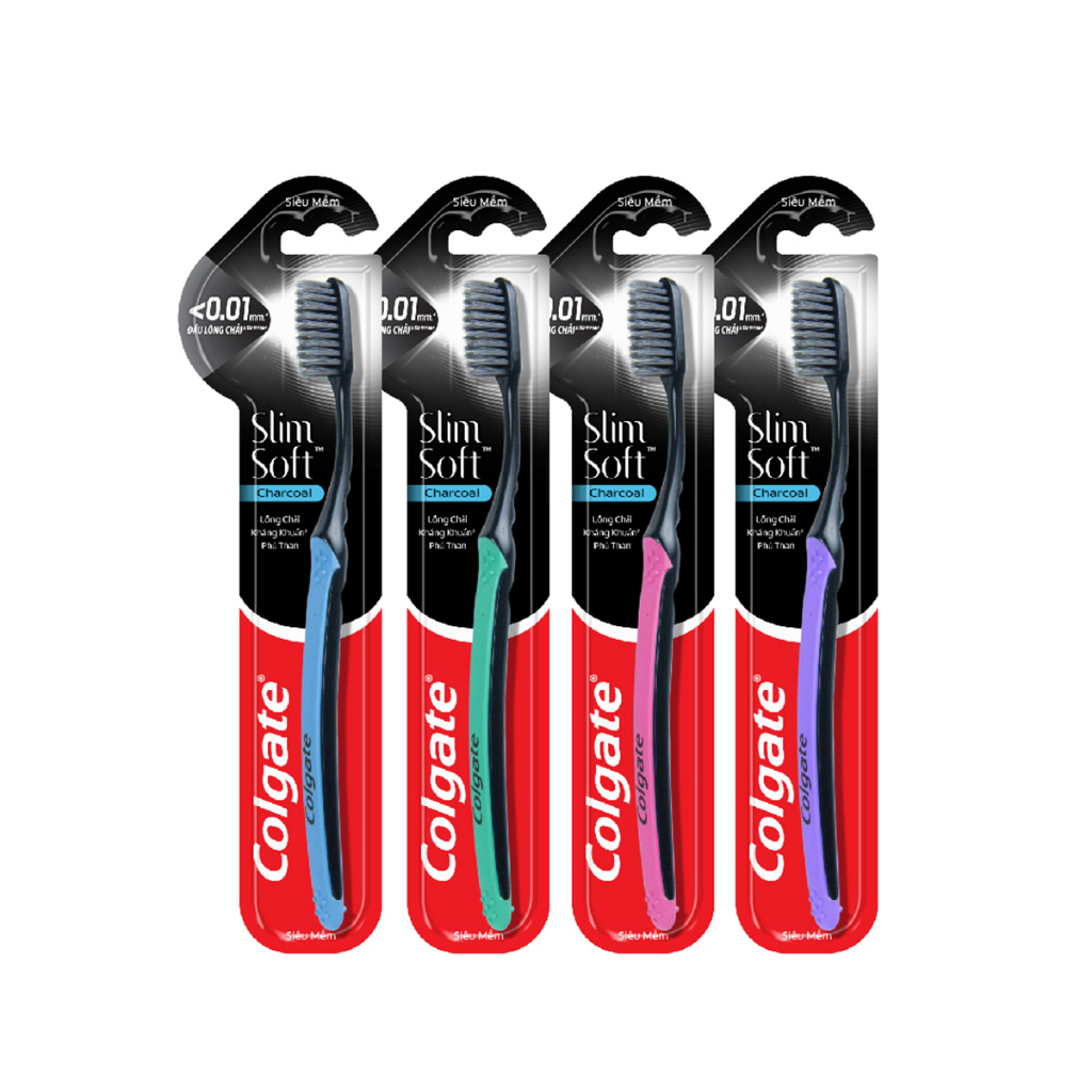 Bộ 4 Bàn chải Colgate SlimSoft Charcoal than hoạt tính kháng khuẩn siêu mềm mảnh