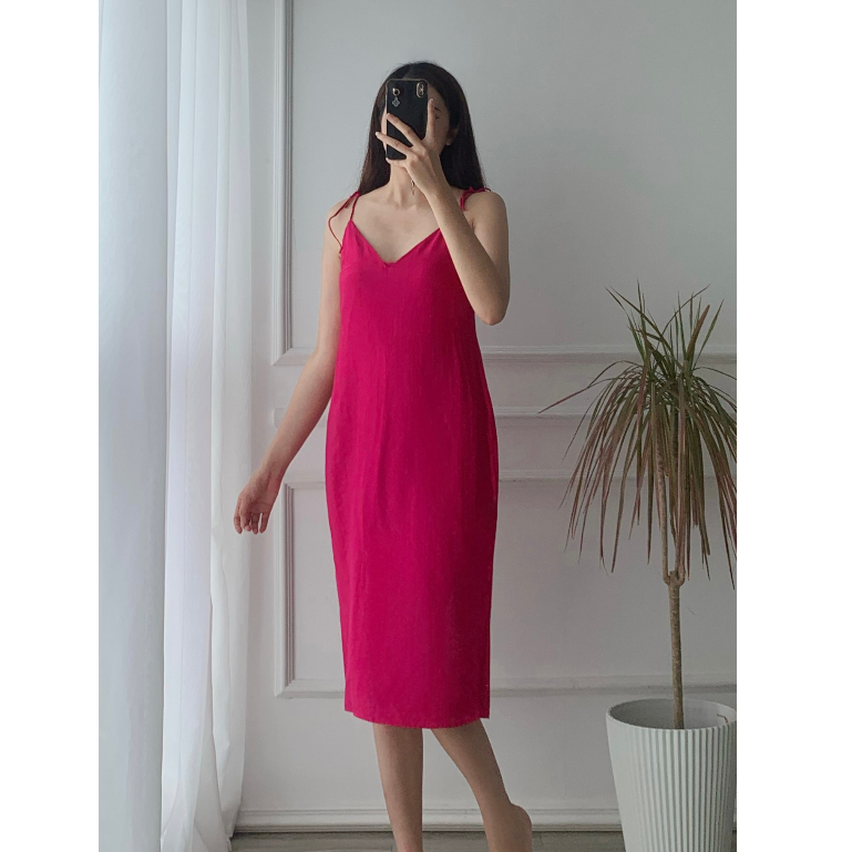 Đầm hai dây dáng dài chất đũi cao cấp mềm mát, Váy đũi 2 dây Melli Homewear V07