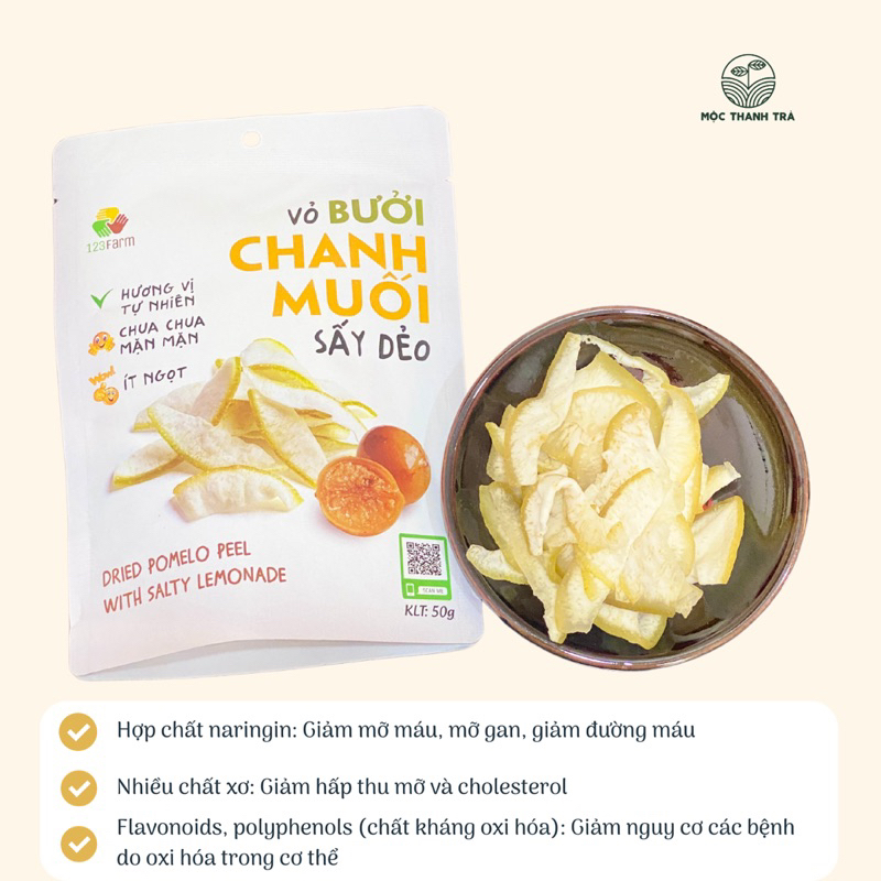 Vỏ Bưởi Chanh Muối Sấy dẻo Túi 50G, món ăn vặt tốt cho sức khoẻ, ăn vặt văn phòng và gia đình