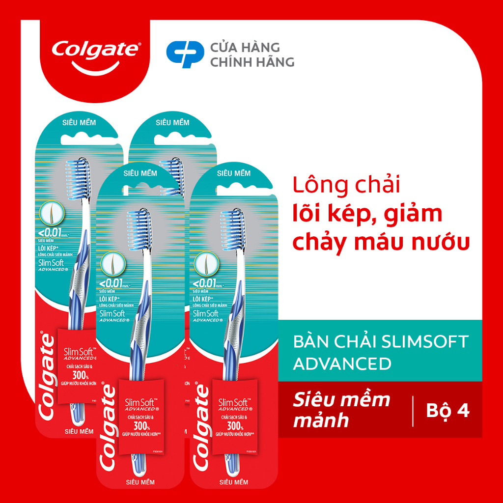 Bộ 4 Bàn chải Colgate Slimsoft Advanced ngăn chảy máu nướu siêu mềm mảnh