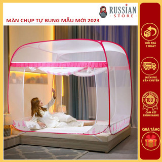 Màn chụp tự bung đỉnh vuông Mẫu mùng chụp tự bung người lớn chống muỗi gấp gọn tiện dụng