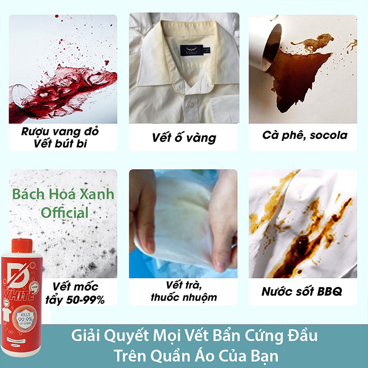Nước Tẩy Trắng Quần Áo Thế Hệ Mới DWHITE PLUS  500ml Tẩy Mốc Quần Áo, Ố Vàng, Không Phai Màu Vải CHÍNH HÃNG
