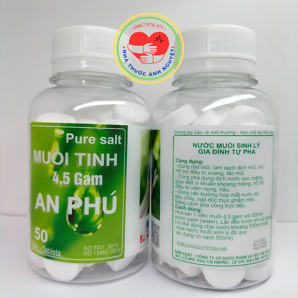 Muối Viên Tinh AN PHÚ - Hộp 50 Viên Muối Sinh Lý Nelly An Phú Tự Pha Dùng Súc Miệng, Rửa Mũi