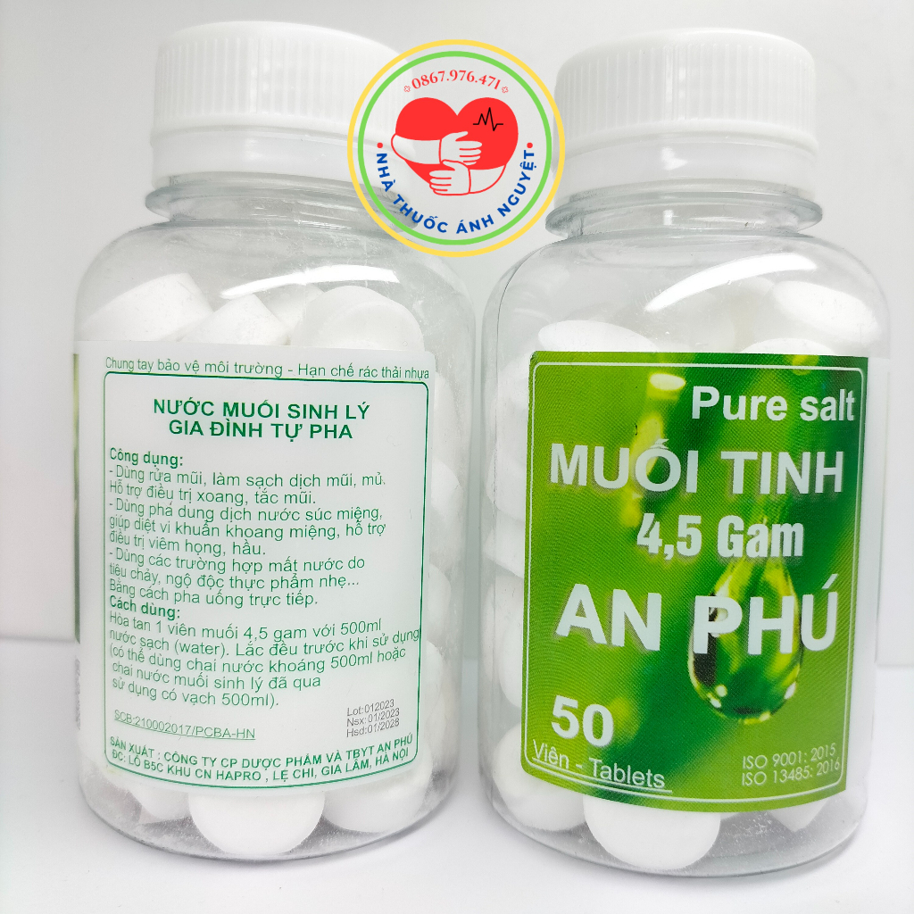 Muối Viên Tinh AN PHÚ - Hộp 50 Viên Muối Sinh Lý Nelly An Phú Tự Pha Dùng Súc Miệng, Rửa Mũi