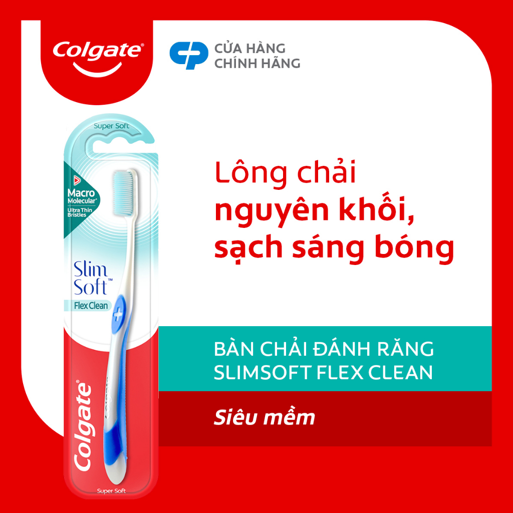 Bàn chải Colgate Slimsoft Flex Clean nguyên khối siêu mềm mảnh, sạch sáng bóng