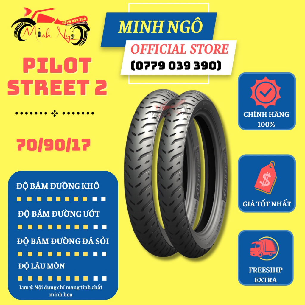 (70/90-17) Vỏ xe Michelin Pilot Street 2 70/90-17 M/C TL cho dòng xe số - Vỏ không ruột