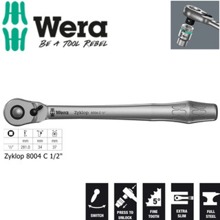 Cần xiết tròng cóc kim loại metal 1/2" Wera 05004064001 8004 C Zyklop Metal Ratchet cần gạt trái và phải