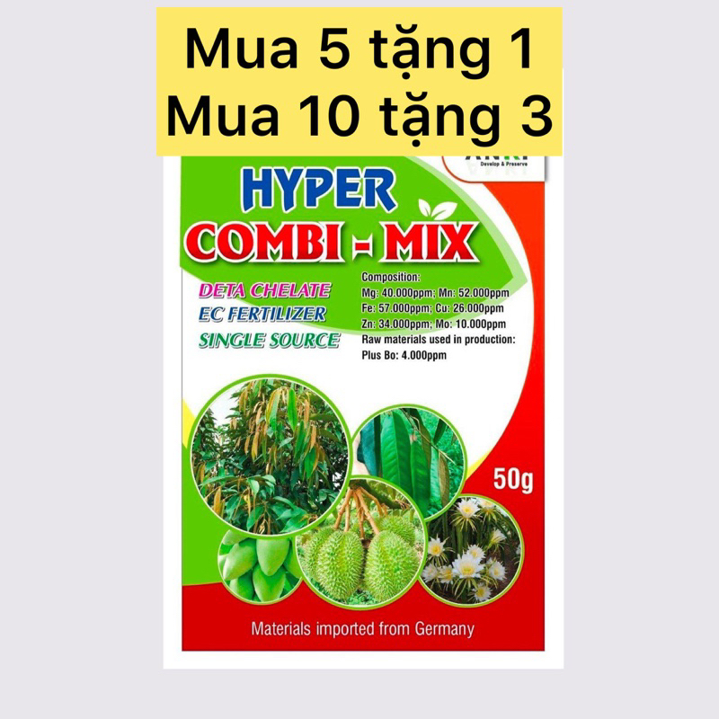 Combi đậm đặc - Gói 50g pha 500 lít nước - phân bón trung vi lượng, Hàng cao cấp dạng chelate dễ hấp thu