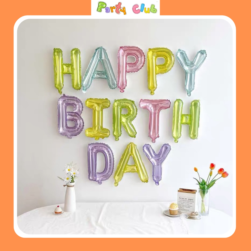 Bộ bóng chữ happy birthday màu pha lê nhiều màu trang trí sinh nhật