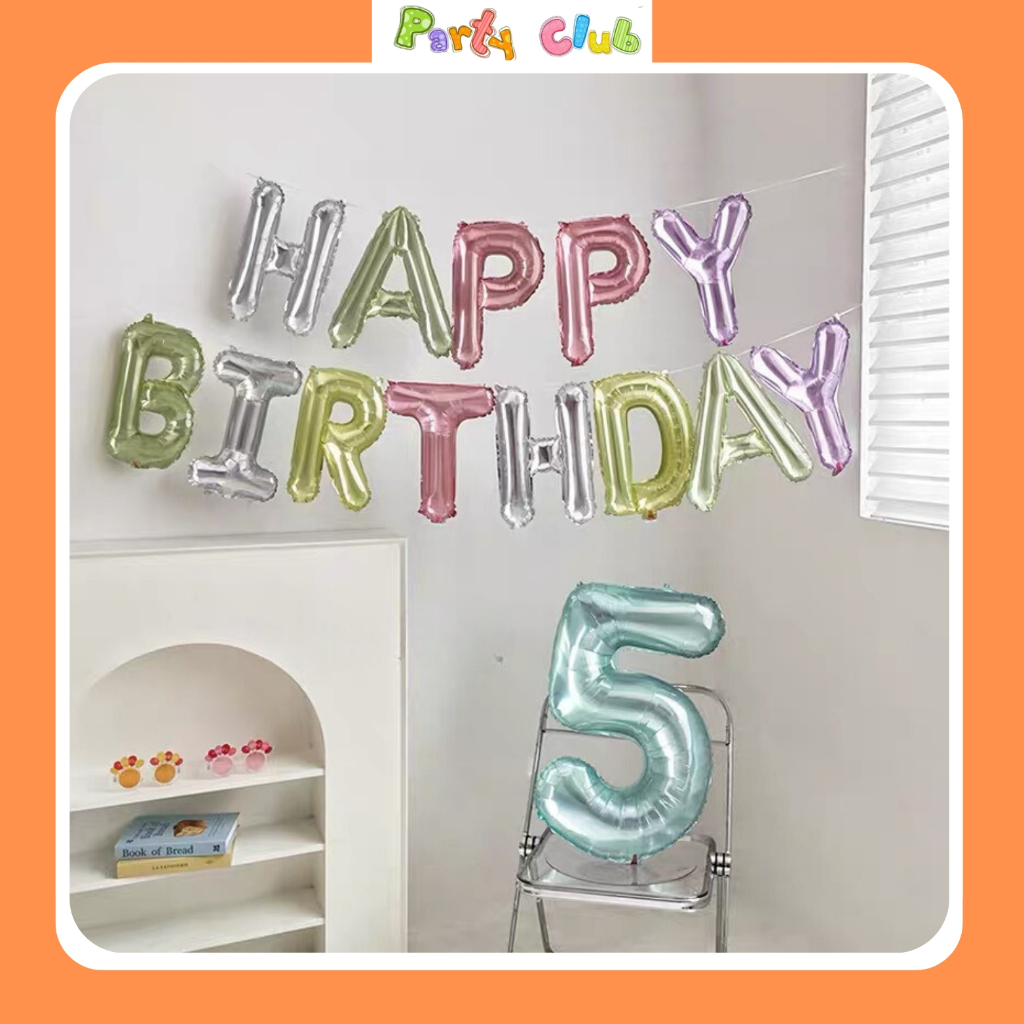 Bộ bóng chữ happy birthday màu pha lê nhiều màu trang trí sinh nhật