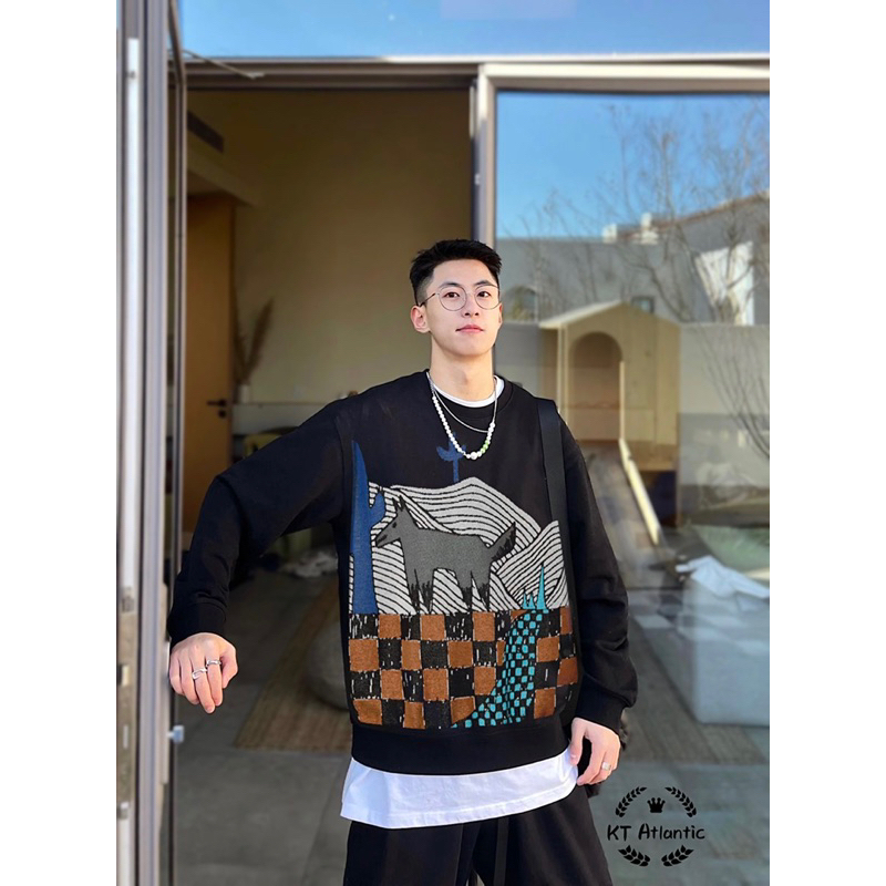 Áo nỉ nam hình LV đen dài tay in 3D cao cấp