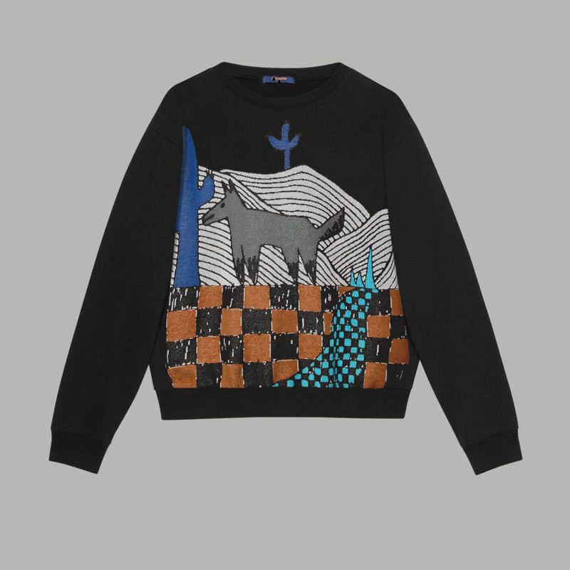 Áo nỉ nam hình LV đen dài tay in 3D cao cấp