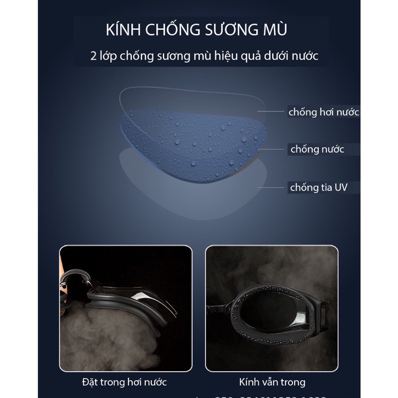 Kính bơi Lining chính hãng độ nét cao, chống sương mù màu xanh/ hồng