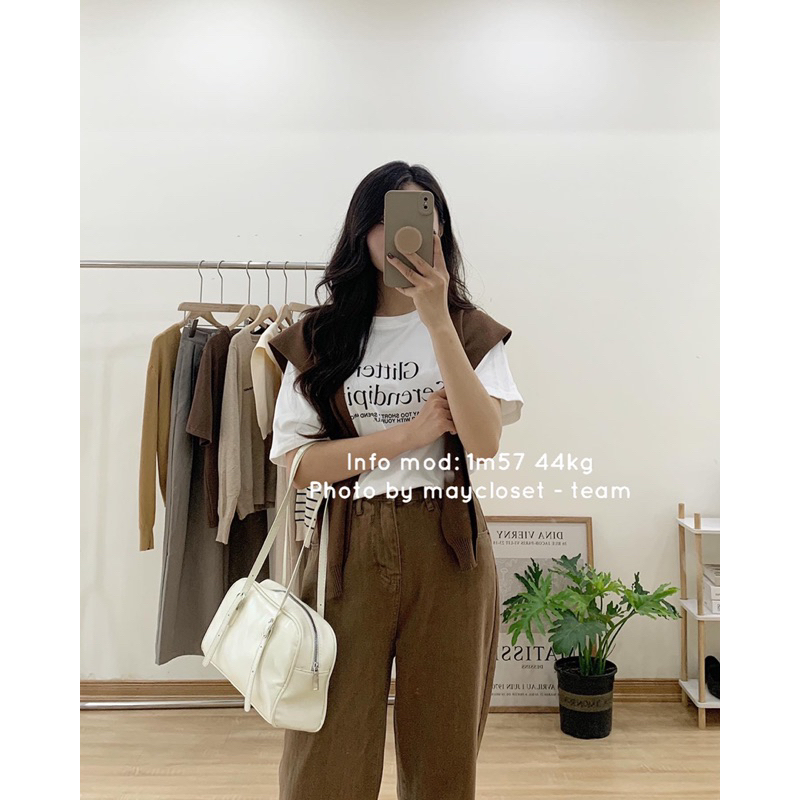 Áo phông chữ Glitter chất cotton nhung