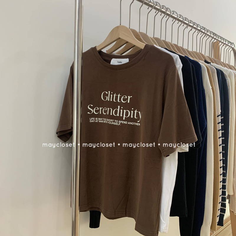 Áo phông chữ Glitter chất cotton nhung