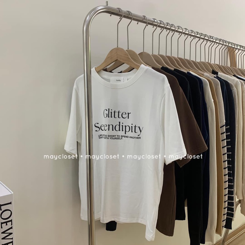 Áo phông chữ Glitter chất cotton nhung