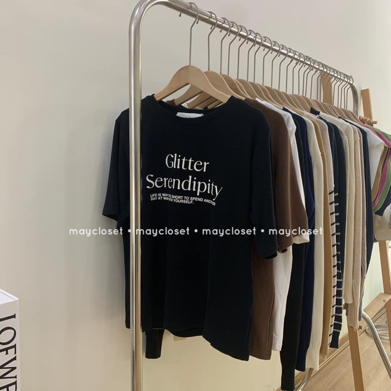 Áo phông chữ Glitter chất cotton nhung