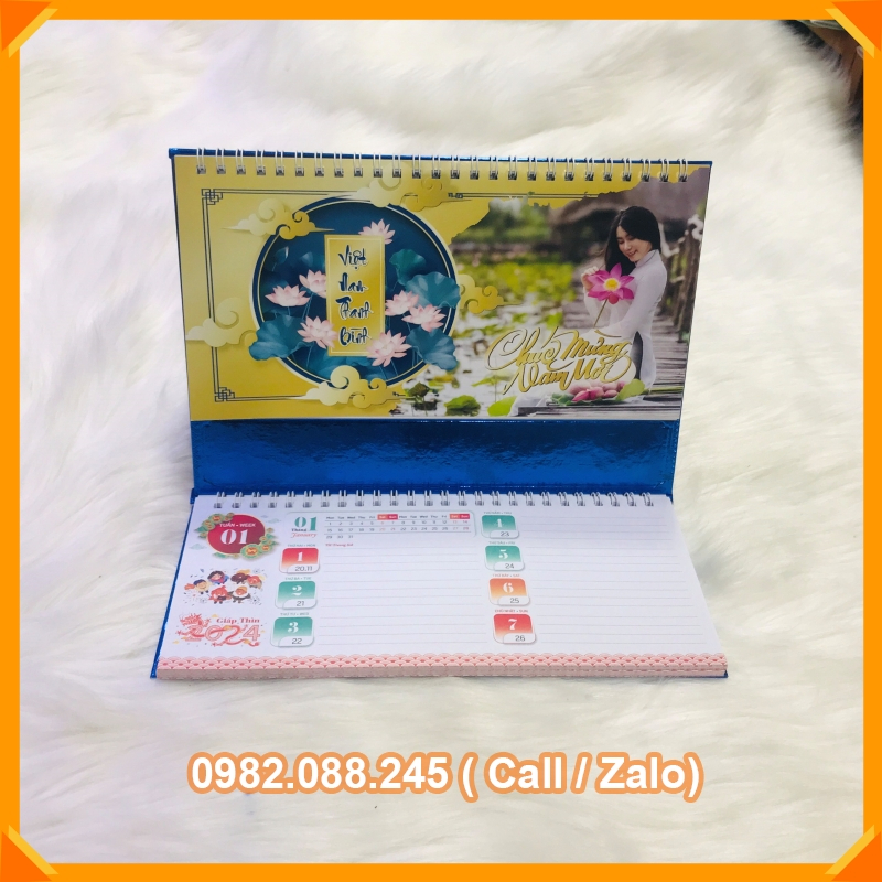 Lịch để bàn 2024 chữ M có dải note ghi chú ngày, tuần, đủ ngày âm dương