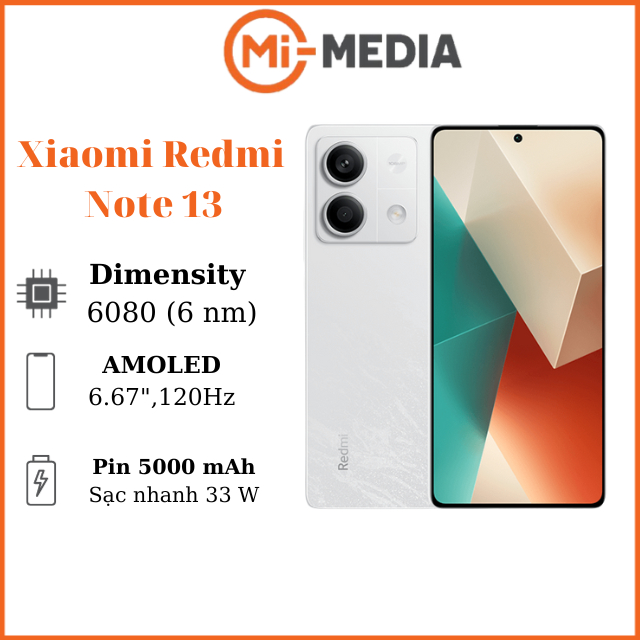 Điện thoại Xiaomi Redmi note 13 5G Dimensity 6080 sạc nhanh 33W Mimedia