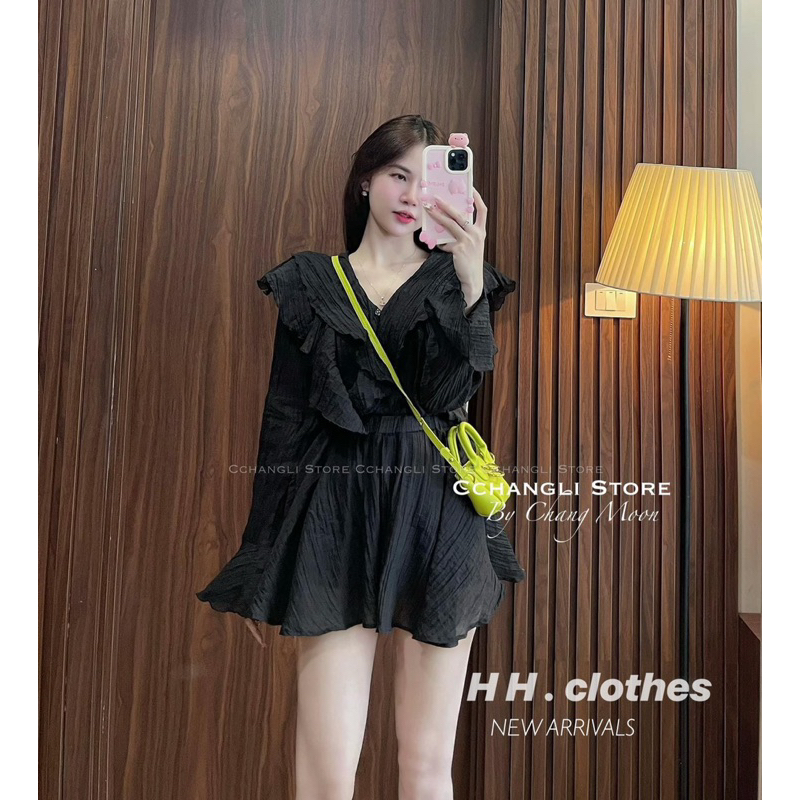 SET ÁO SM TƠ BÈO ĐEN KÈM CHÂN VÁY BIGSIZE