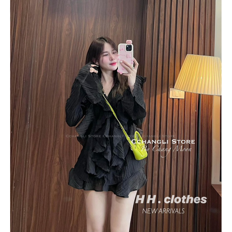 SET ÁO SM TƠ BÈO ĐEN KÈM CHÂN VÁY BIGSIZE