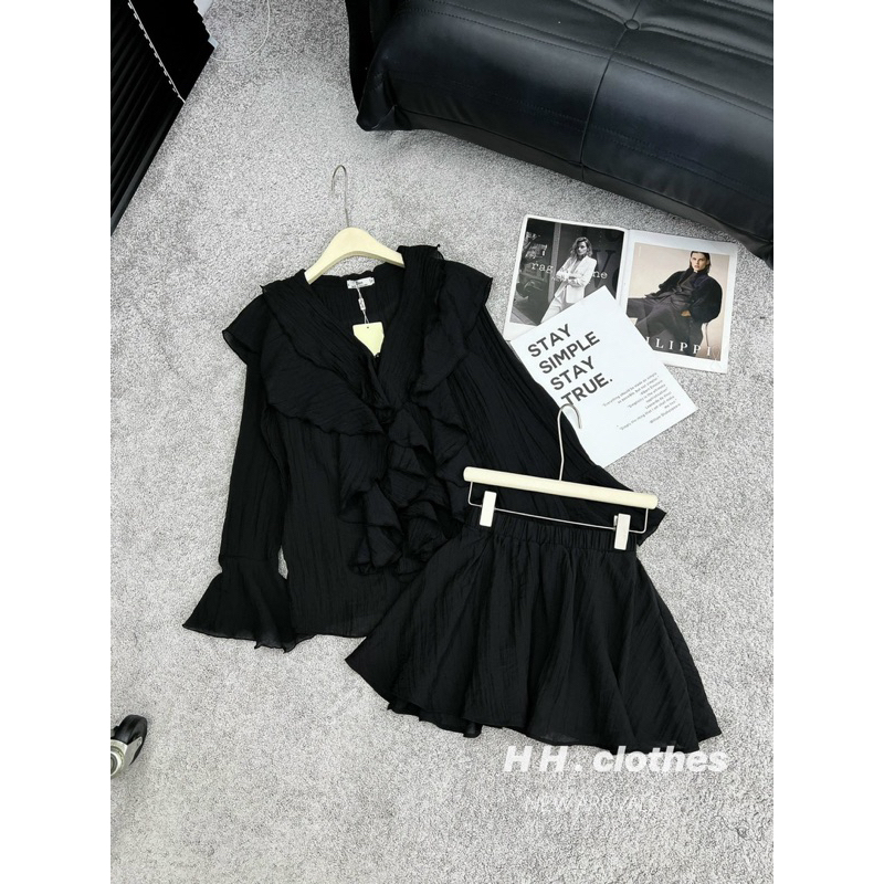 SET ÁO SM TƠ BÈO ĐEN KÈM CHÂN VÁY BIGSIZE