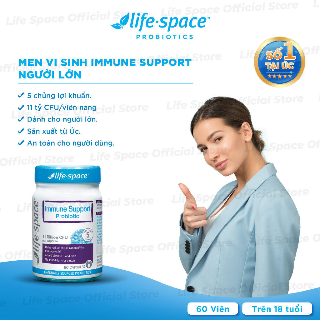 [HÀNG TẶNG KHÔNG BÁN]- Men vi sinh Life Space Immune Support tăng cường đề kháng, vitamin C, kẽm lọ 60 viên