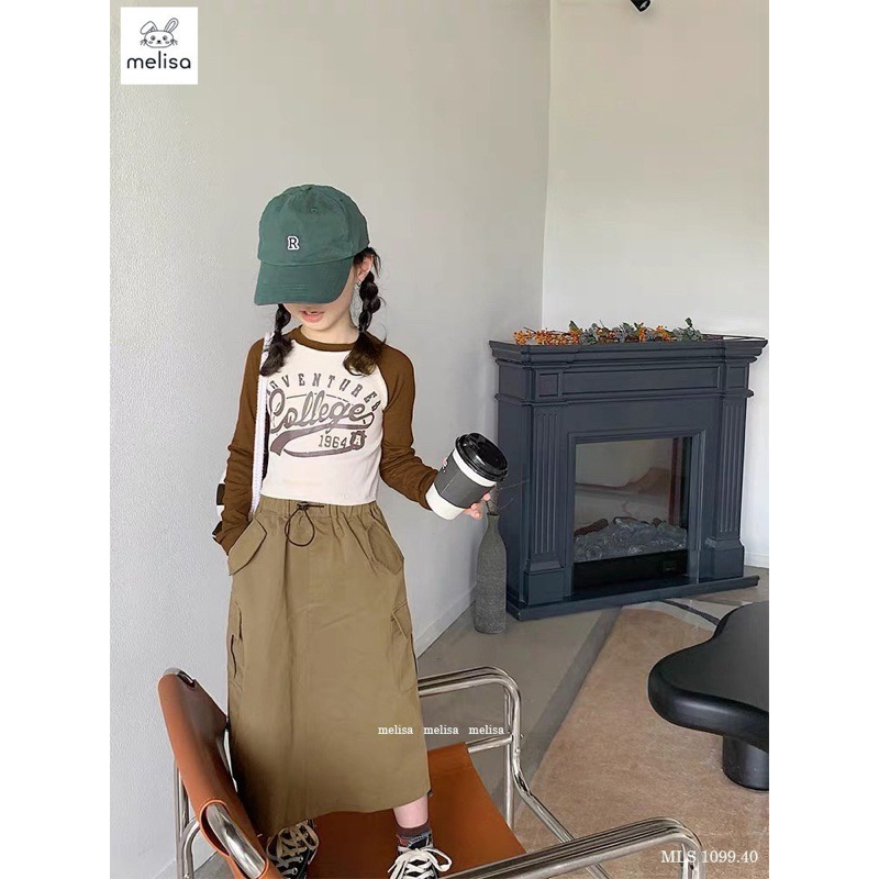 Bộ Melisa áo chữ+chân váy kaki túi hộp siêu mềm 12-45kg